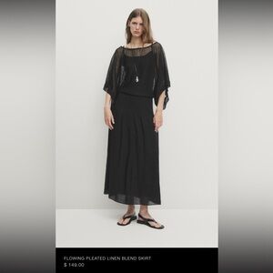 Massimo Dutti Black Midi A-Line Pleated Skirt
